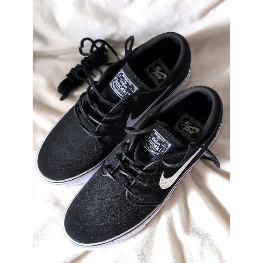 NIKE SB ZOOM JANOSKI OG+ BLACK WHITE Suede Sneaker Shoes Size 7